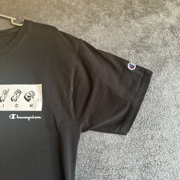 Champion MENS BLACK SIGN LANGUAGE GRAPHIC SHORT SLEEVE T-SHIRT SZ M - Picture 11 of 12
